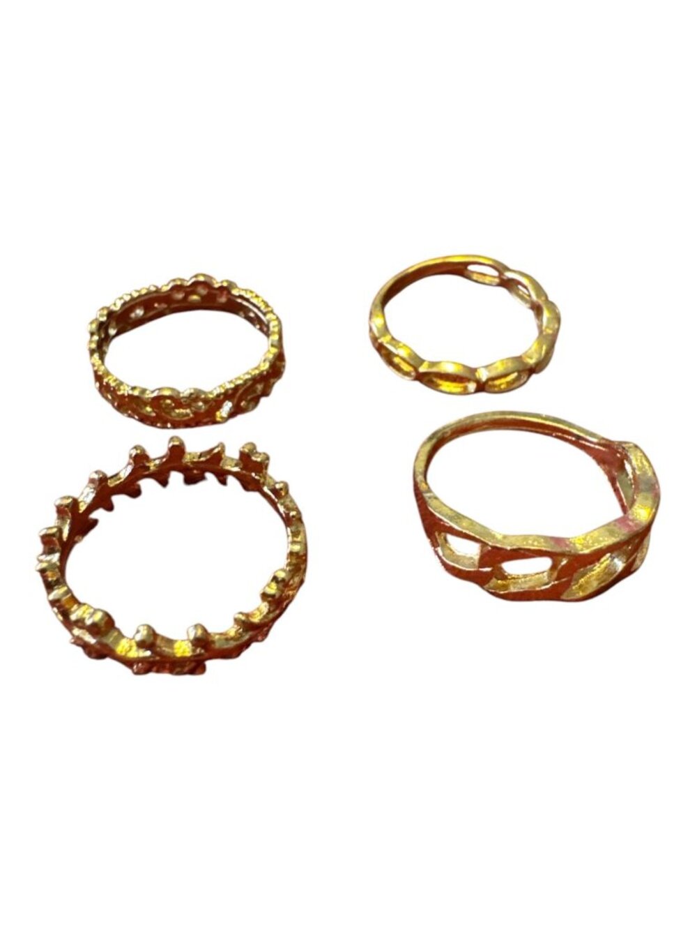 Gold-Tone Textured Stackable Rings Set Of 4 Unique Openwork Designs Trendy Boho